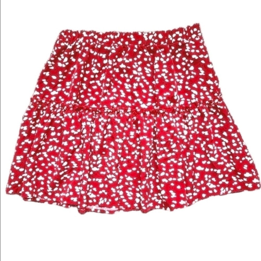 SHEIN MINI SKIRT PAISLEY PRINT TIERED RUFFLE HEM RED WHITE FLOWY WOMENS SMALL